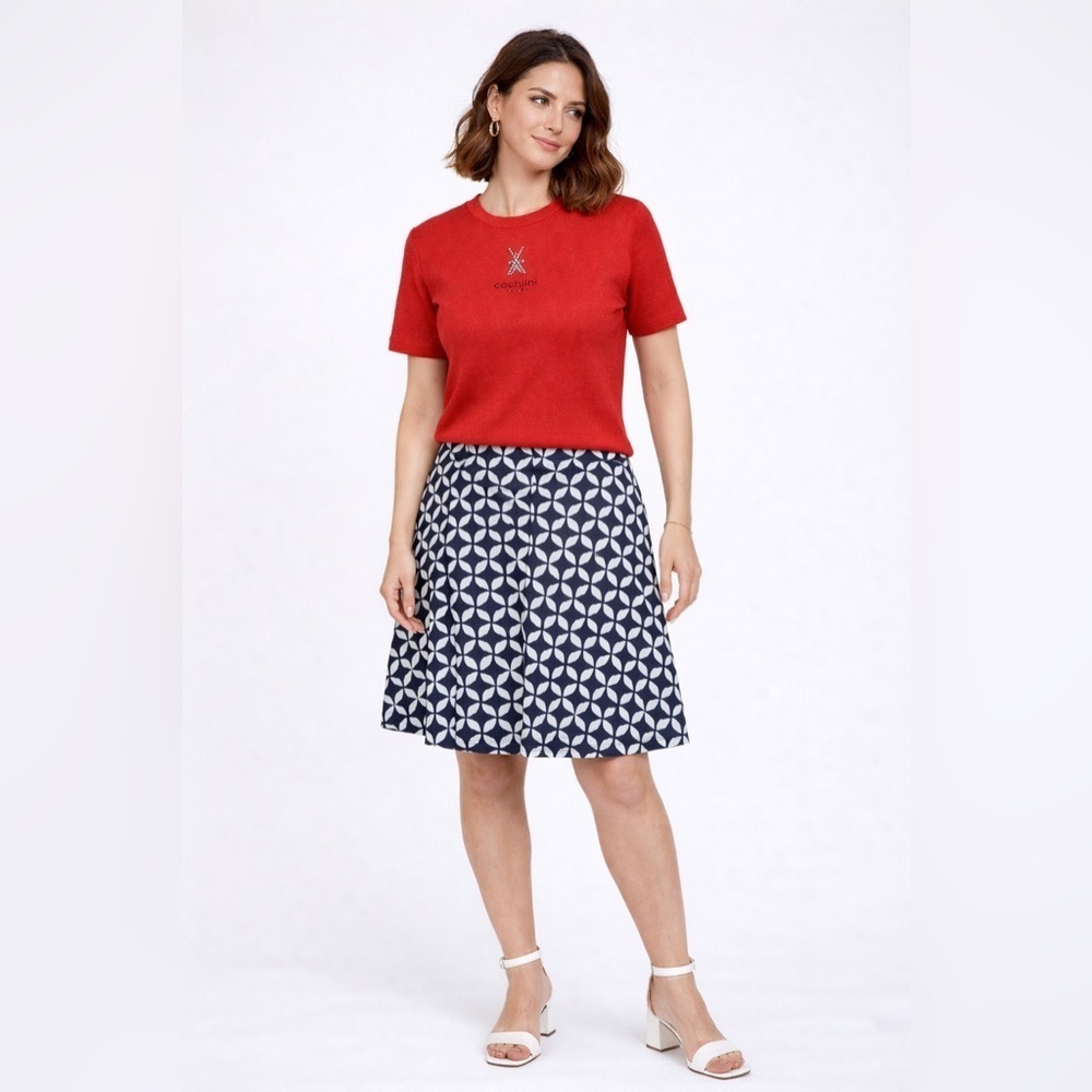 LOFT Navy White Geometric A-Line Skirt Above Knee Size S